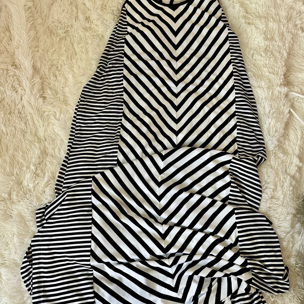 Soma Black White Striped Maxi Dress Built In Bra Racerback Side Slit XL NWT - Picture 4 of 10